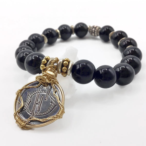 Black Obsidian Victorian Love Token Bracelet { D | F }