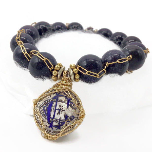 Blue Goldstone Victorian Love Token Bracelet { C | E | C }