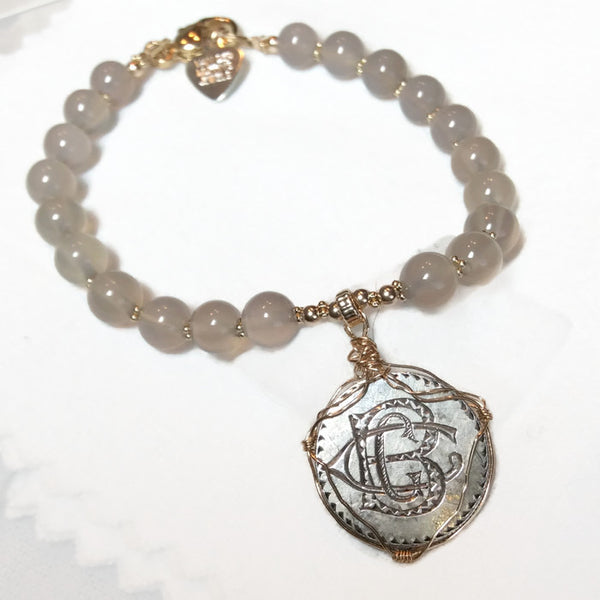 'BCG' Engraved Antique Love Token 14K Gold Bracelet - Van Der Muffin's Jewels