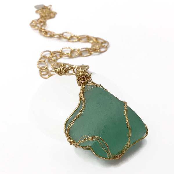 teal green sea glass necklace
