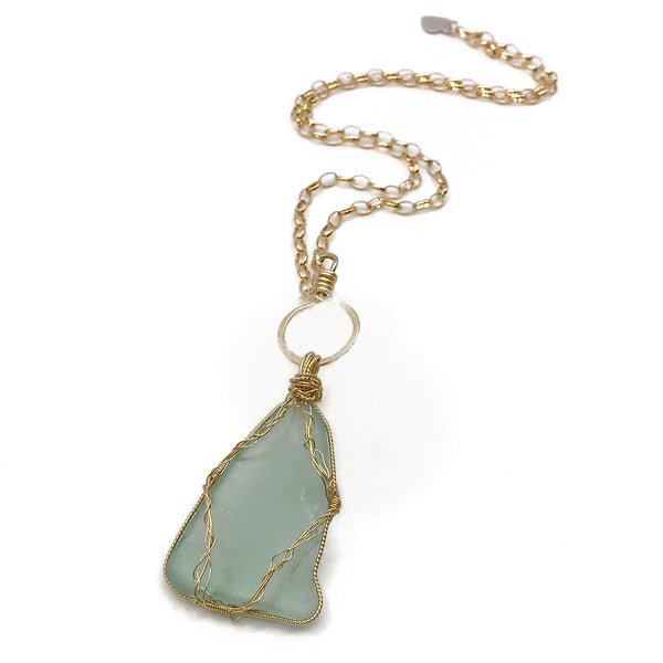 aqua sea glass necklace