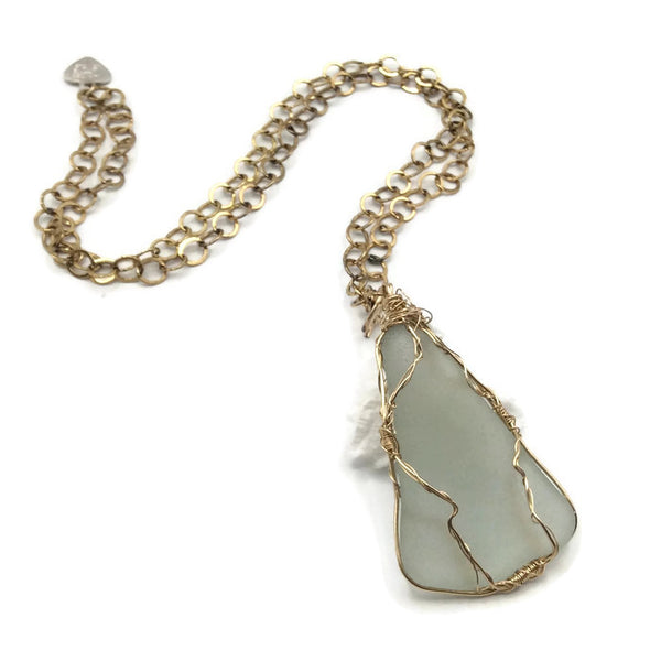 Aqua Blue Sea Glass Necklace