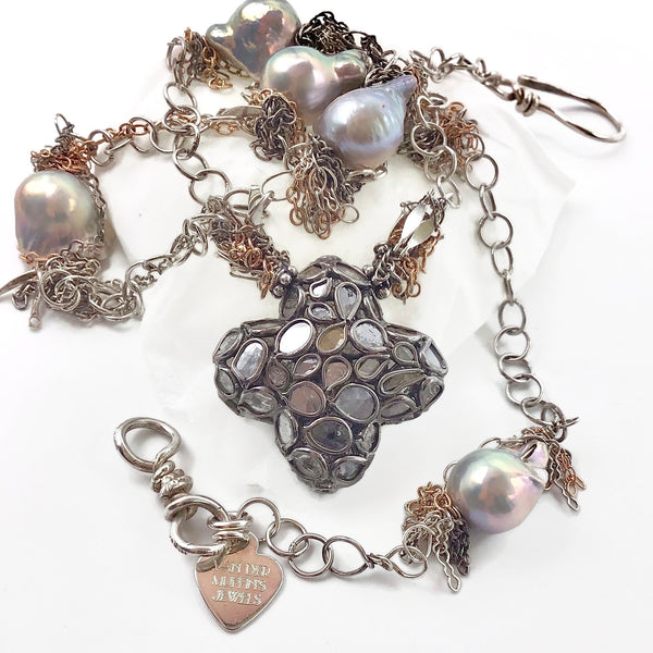Baroque Pearl Diamond Clover Necklace