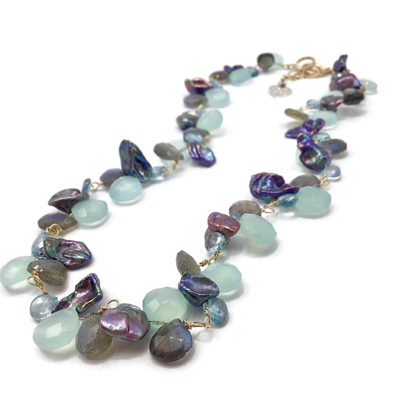 Aqua Multi Gemstone Cluster Necklace