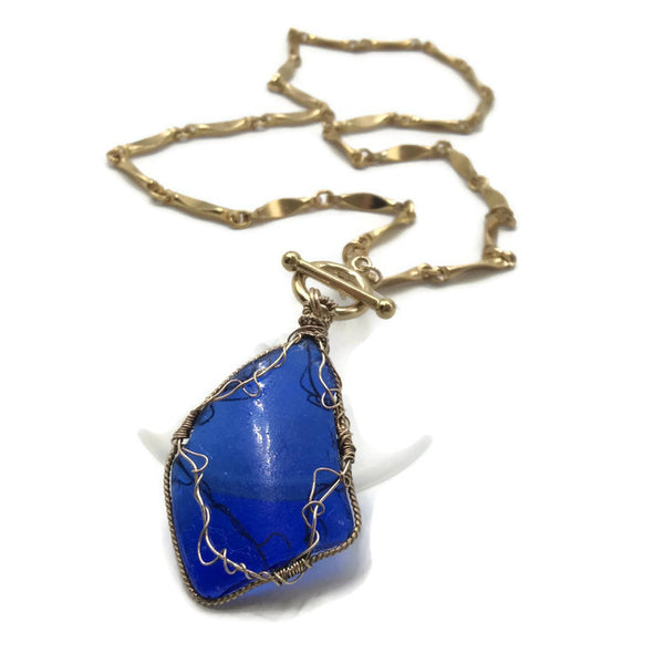 Cobalt Blue Vintage Hampton's Sea Glass Necklace - Van Der Muffin's Jewels