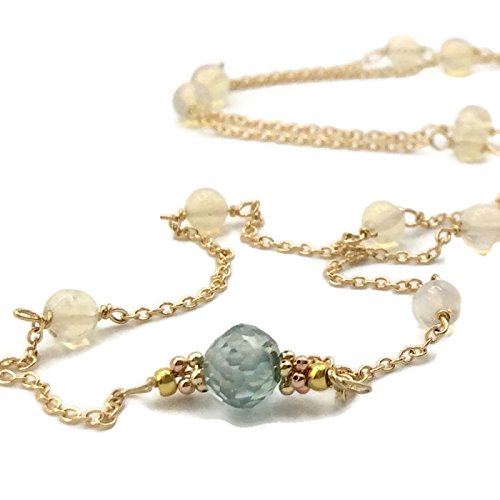 14K Tiffany Blue Diamond Opal Rosary Bead Necklace - Van Der Muffin's Jewels
