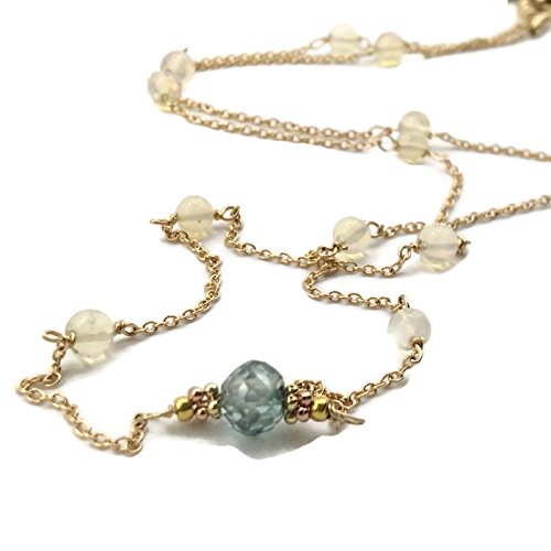 14K Tiffany Blue Diamond Opal Rosary Bead Necklace - Van Der Muffin's Jewels