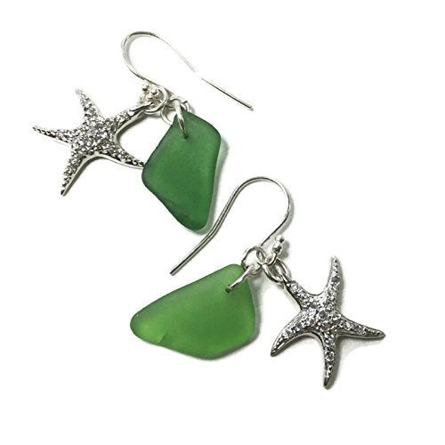 Sterling Silver Starfish Sea Glass Earrings - Van Der Muffin's Jewels