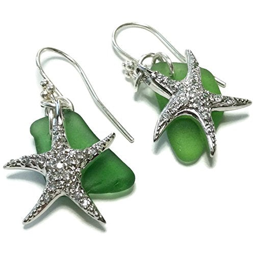 Sterling Silver Starfish Sea Glass Earrings - Van Der Muffin's Jewels
