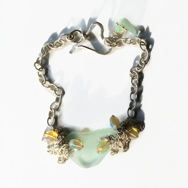 Aqua Sea Glass Bracelet - Van Der Muffin's Jewels