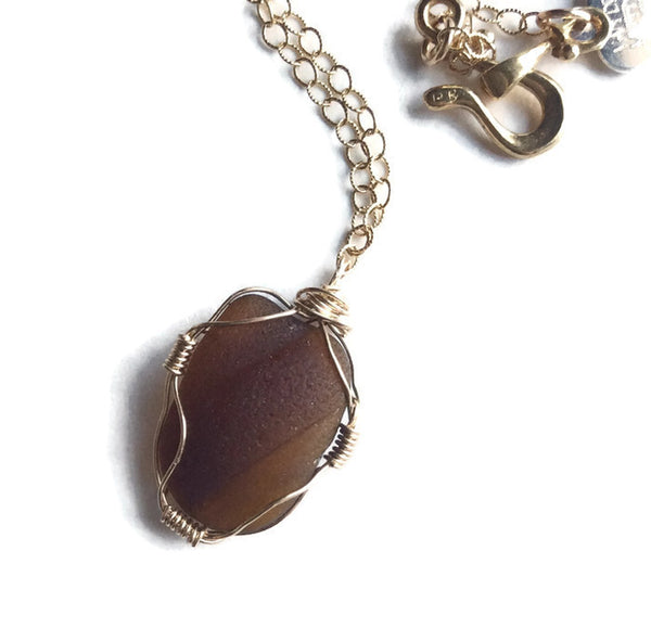 Brown Sea Glass Necklace - Van Der Muffin's Jewels