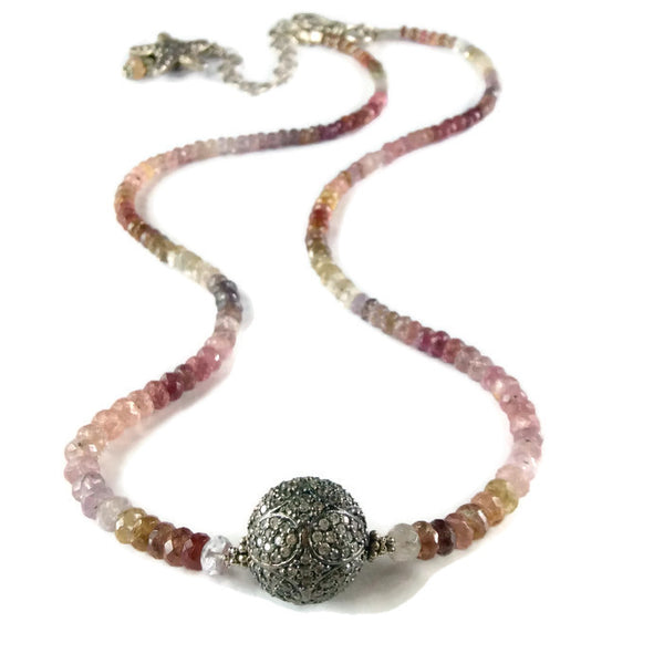 * Ombré Sapphire Pave Bead Necklace ~ Sterling Silver - Van Der Muffin's Jewels