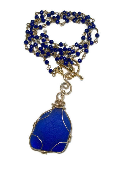 Cobalt Sea Glass Necklace - Van Der Muffin's Jewels