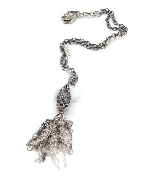 * While Sapphire Tassel Necklace ~ Sterling Silver - Van Der Muffin's Jewels