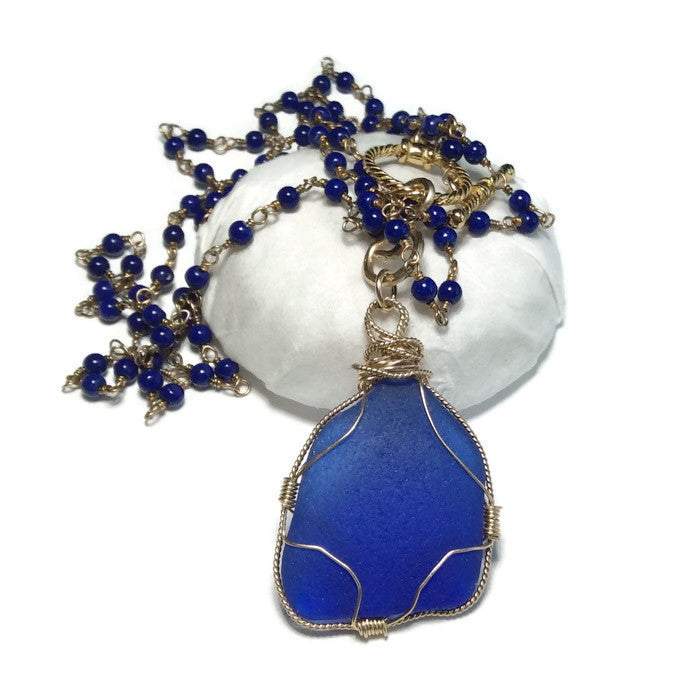 Cobalt Sea Glass Necklace - Van Der Muffin's Jewels