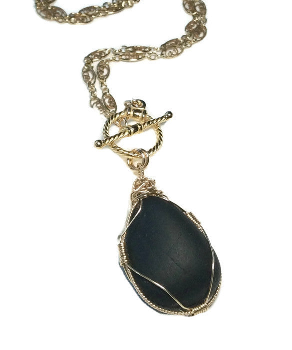 Black Sea Glass Necklace - Van Der Muffin's Jewels