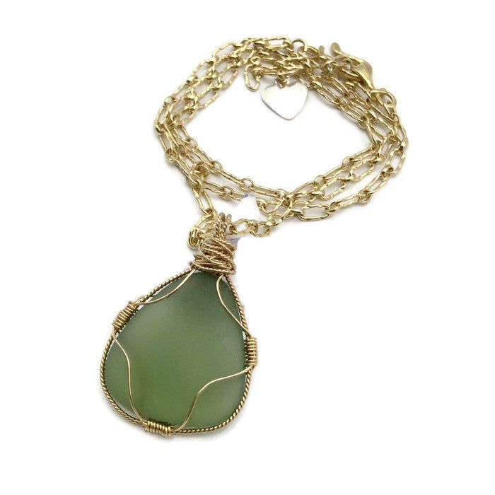 Sea Glass Necklace - Sage Green - Van Der Muffin's Jewels