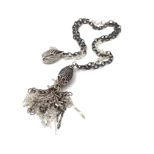 * While Sapphire Tassel Necklace ~ Sterling Silver - Van Der Muffin's Jewels