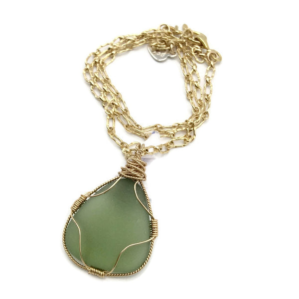 Sea Glass Necklace - Sage Green - Van Der Muffin's Jewels