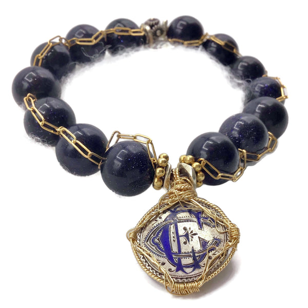 Blue Goldstone Victorian Love Token Bracelet { C | E | C }
