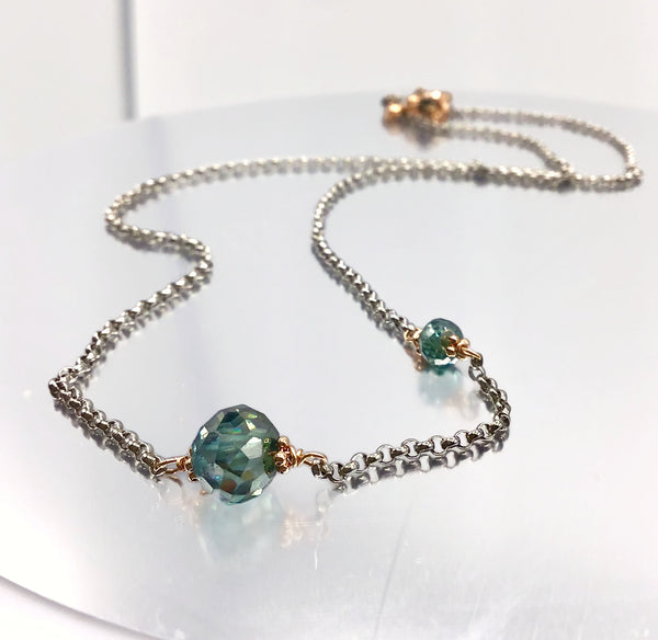 Asymmetrical Blue Diamond Necklace