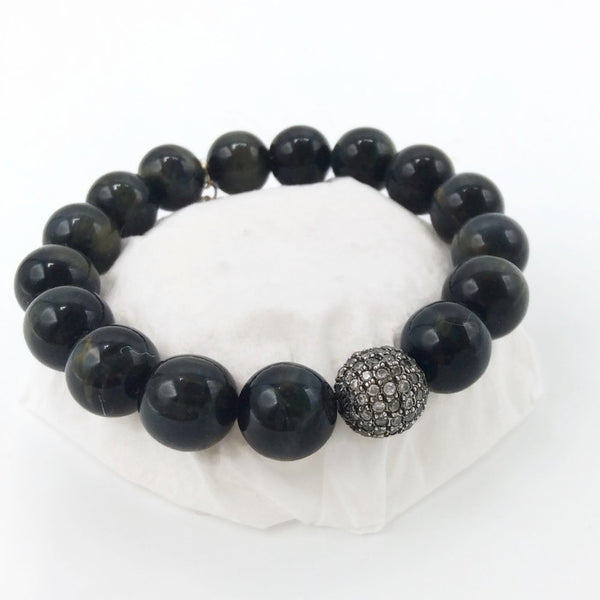 *Pave Sapphire & Obsidian Beaded Bracelet - Van Der Muffin's Jewels