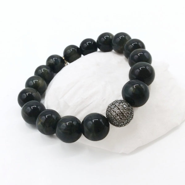 *Pave Sapphire & Obsidian Beaded Bracelet - Van Der Muffin's Jewels
