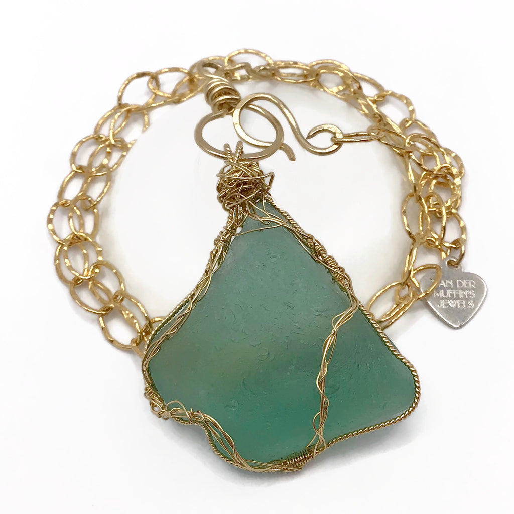 teal sea glass necklace