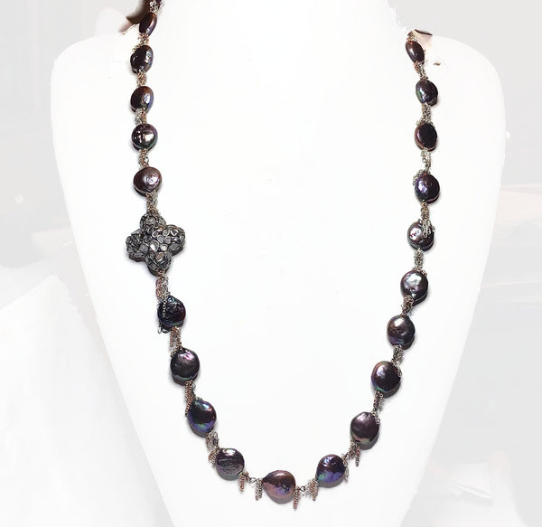 asymmetrical pearl diamond necklace