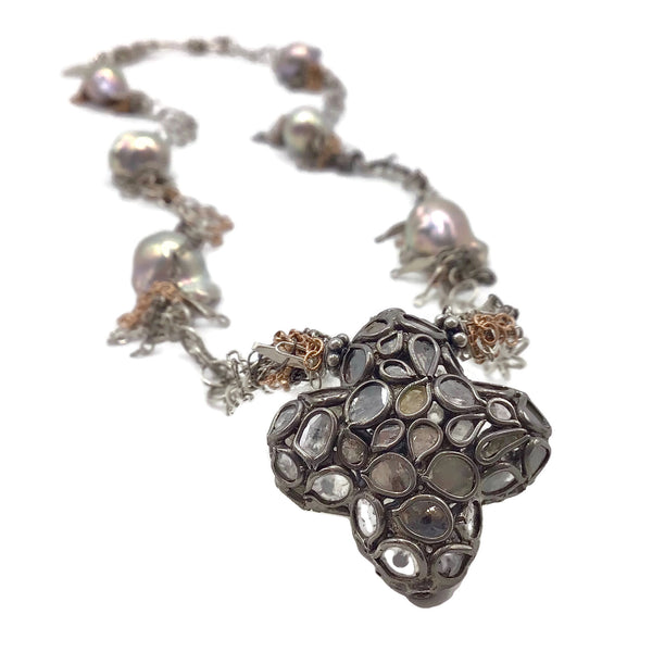 Pearl Diamond Clover Necklace