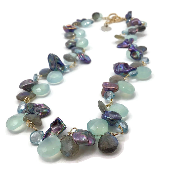 Aqua Multi Gemstone Cluster Necklace
