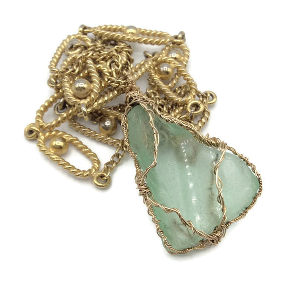 Vintage Aqua Long Hampton's Sea Glass Necklace - Van Der Muffin's Jewels