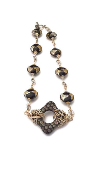 Black And Gold Dotted Square Necklace - Van Der Muffin's Jewels