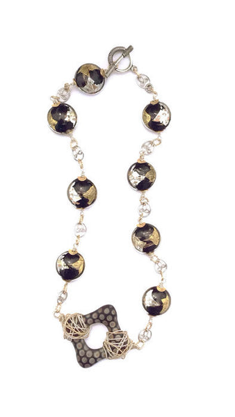 Black And Gold Dotted Square Necklace - Van Der Muffin's Jewels