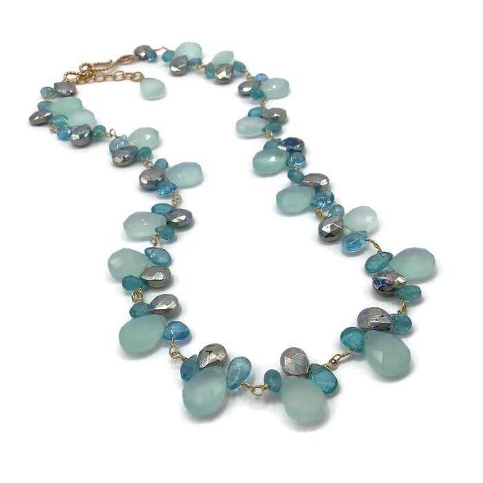 Aqua Chalcedony Gemstone Necklace | 14K Gold Fill