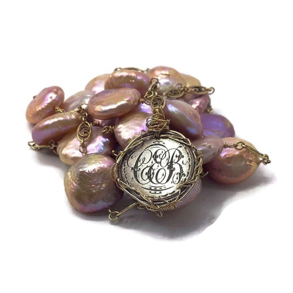 SOLD | 1890 Antique Love Token Coin Pearl Necklace